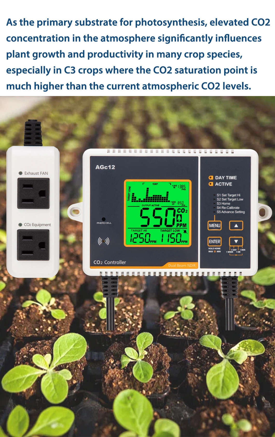 CO2 Controller with Build in Day and Night Sensor Chart Trend Display